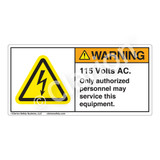 Warning/115 Volts AC Label (H6010-177WH)