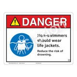 Danger/Non-Swimmers Wear Life Jackets Sign (WSS3105-13b-e) )