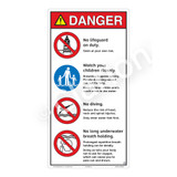 Danger/No Lifeguard on Duty Sign (WSS3402-27b-e) )