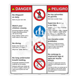 Danger/No Lifeguard on Duty Sign (WSS3402-26b-esm) )