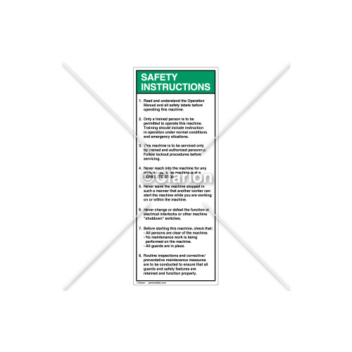 Safety Instructions 1-8 Label (7002-DRSVP-58)