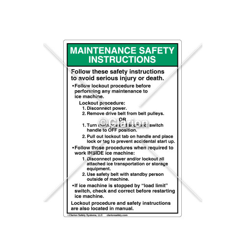 Maintenance Safety Instructions Label (106296)