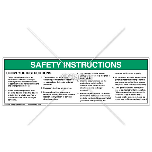 Safety Instructions/Conveyor Label (22-964 Rev. 12-03H)