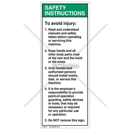 Safety Instructions/To Avoid Injury Label (8135-03SVP-58)