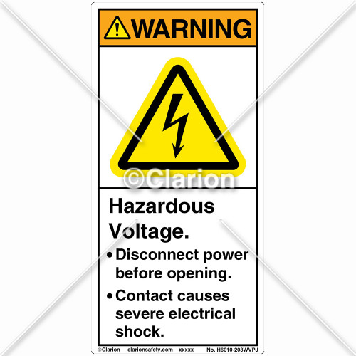 Warning/Hazardous Voltage Label (H6010-208WVPJ)