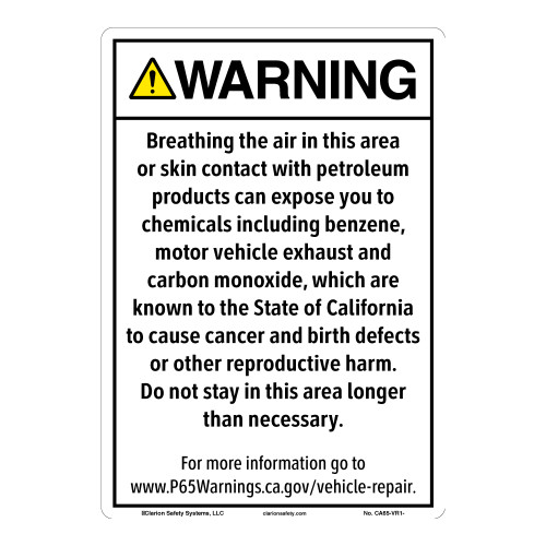 CA Prop 65 Vehicle Repair Exposure Sign (CA65-VR1-)