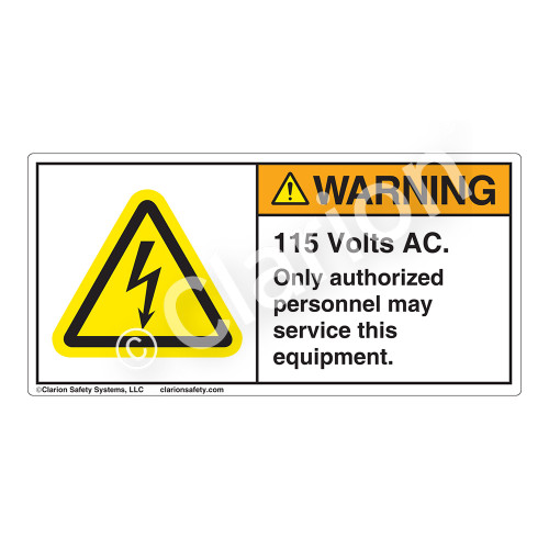 Warning/115 Volts AC Label (H6010-177WH)