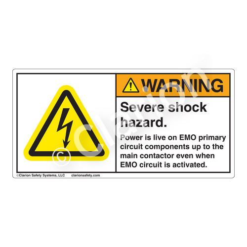 Warning/Severe Shock Hazard Label (H6010-7BWH)