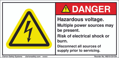 Danger/Hazardous Voltage Label (H6010-C91DH)