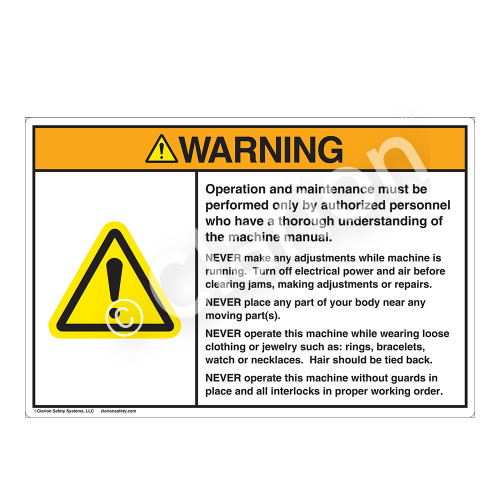 Warning/Operation and Maintenance Label (H6014-9UWHP-)