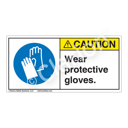 Caution/Wear Protective Gloves Label (H6033-HGCH)
