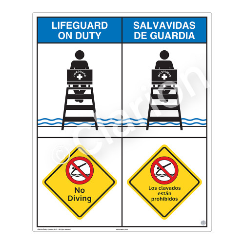 Lifeguard on Duty/No Diving Sign (WSS2207-06b-esm) )