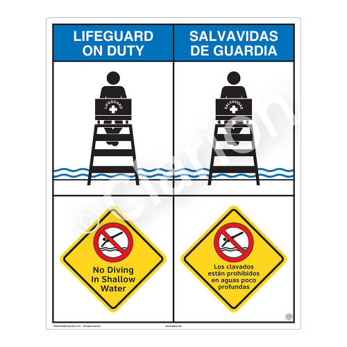 Lifeguard on Duty/No Diving in Shallow WaterSign (WSS2208-06b-esm))