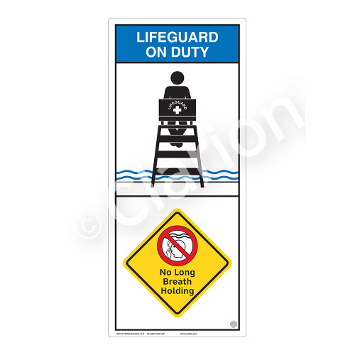 Lifeguard on Duty/No Long Breath Holding Sign (WSS2210-05b-e) )
