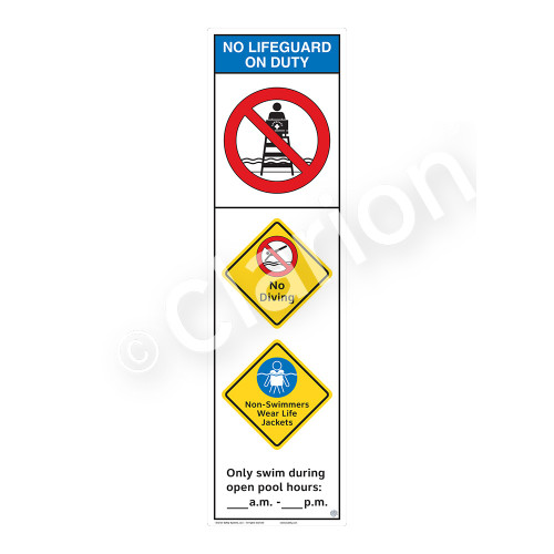 No Lifeguard on Duty/No Diving Sign (WSS2355-44b-e) )