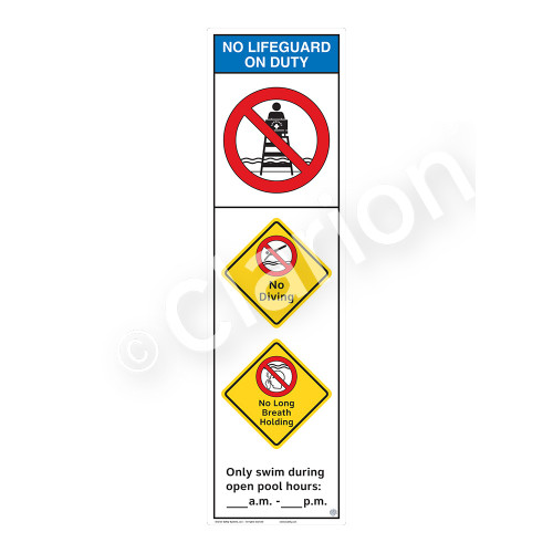 No Lifeguard on Duty/No Diving Sign (WSS2356-44b-e) )
