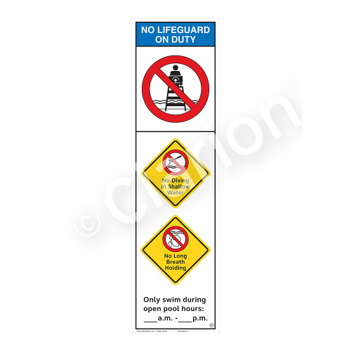 No Lifeguard on Duty/No Diving in ShallowSign (WSS2358-44b-e))