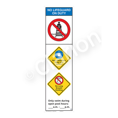 No Lifeguard on Duty/Non-Swimmers WearSign (WSS2359-44b-e))