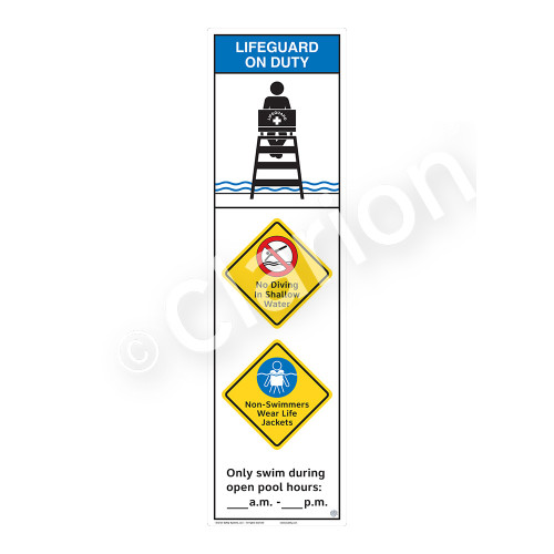 Lifeguard on Duty/No Diving in Shallow Water Sign (WSS2366-44b-e) )
