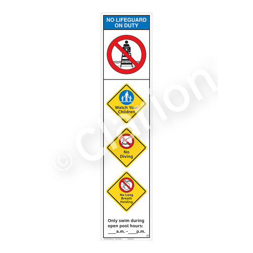 No Lifeguard on Duty/Watch Your Children Sign (WSS2452-46b-e) )