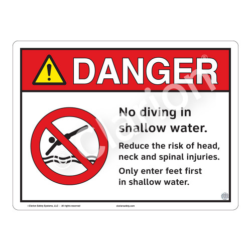 Danger/No Diving in Shallow Water Sign (WSS3104-13b-e) )