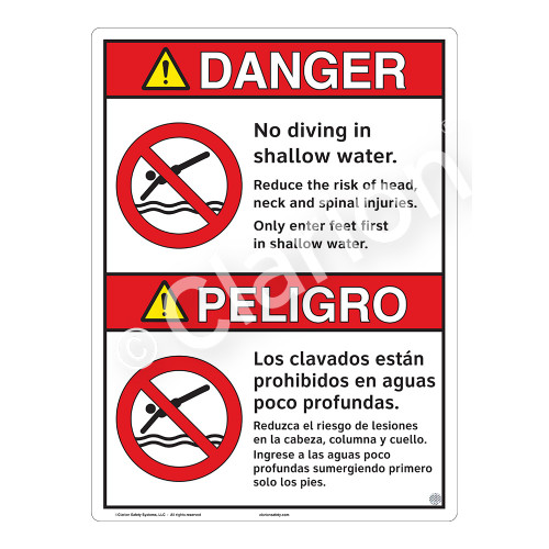 Danger/No Diving in Shallow Water Sign (WSS3104-16b-esm) )