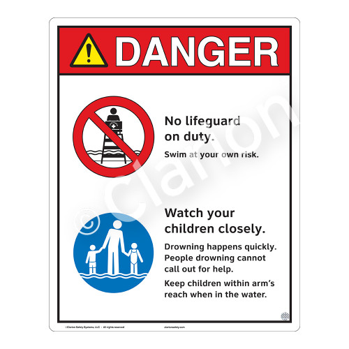 Danger/No Lifeguard on Duty Sign (WSS3201-19b-e) )