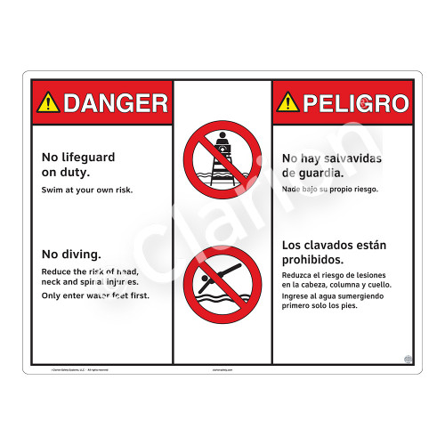 Danger/No Lifeguard on Duty Sign (WSS3202-20b-esm) )