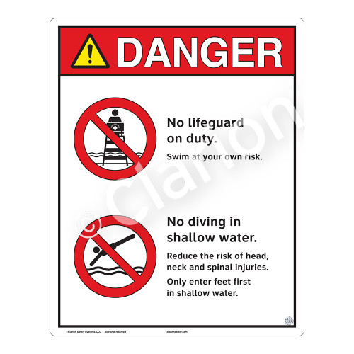 Danger/No Lifeguard on Duty Sign (WSS3203-19b-e) )