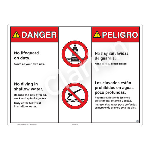 Danger/No Lifeguard on Duty Sign (WSS3203-20b-esm) )