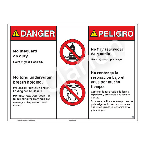 Danger/No Lifeguard on Duty Sign (WSS3205-20b-esm) )