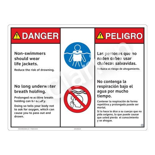 Danger/Non-Swimmers Wear Life Jackets Sign (WSS3214-20b-esm) )