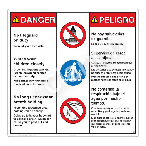 Danger/No Lifeguard on Duty Sign (WSS3304-24b-esm) )