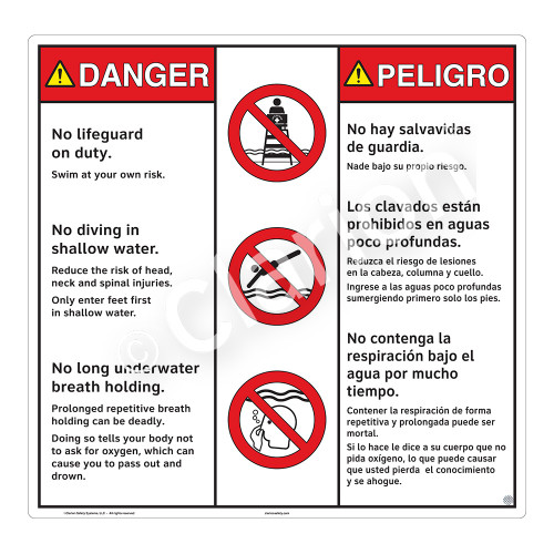 Danger/No Lifeguard on Duty Sign (WSS3308-24b-esm) )
