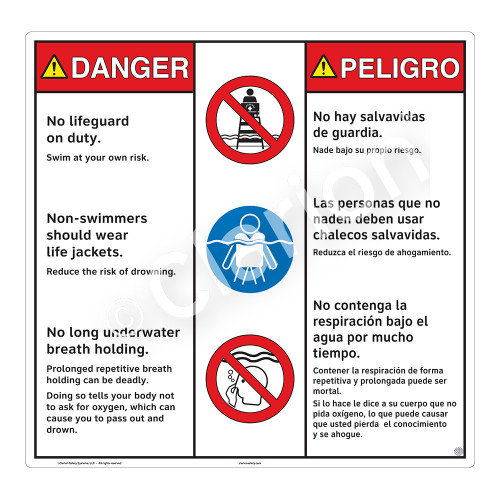 Danger/No Lifeguard on Duty Sign (WSS3309-24b-esm) )