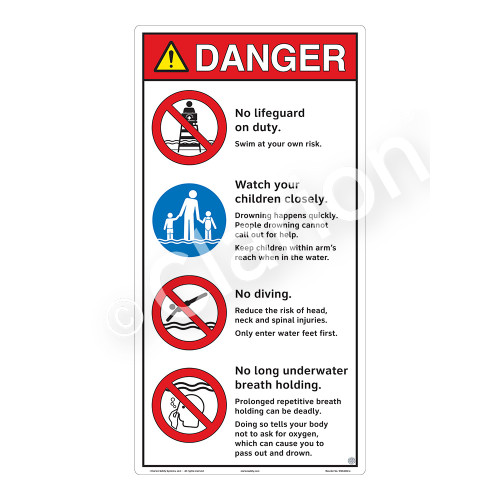Danger/No Lifeguard on Duty Sign (WSS3402-27b-e) )