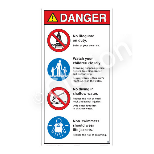 Danger/No Lifeguard on Duty Sign (WSS3403-27b-e) )