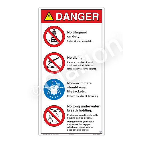 Danger/No Lifeguard on Duty Sign (WSS3405-27b-e) )