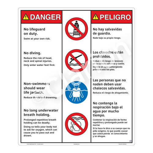 Danger/No Lifeguard on Duty Sign (WSS3405-26b-esm) )