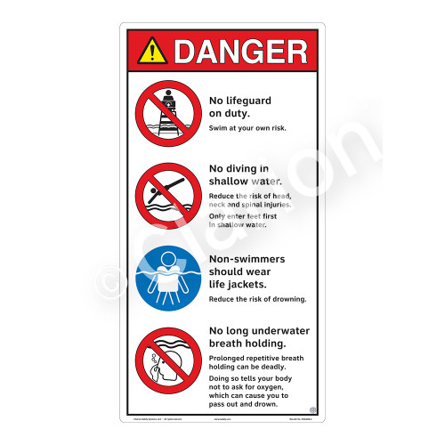 Danger/No Lifeguard on Duty Sign (WSS3406-27b-e) )