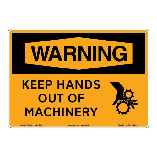 Warning/Keep Hands Out of Machinery Sign (OS1142WH-)