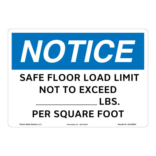 Notice/Safe Floor Load Sign (OS1239NH-)
