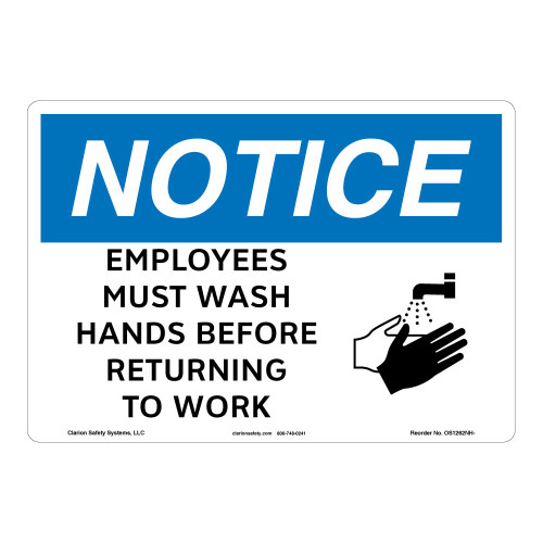 Notice/Employees Must Wash Hands Sign (OS1262NH-)