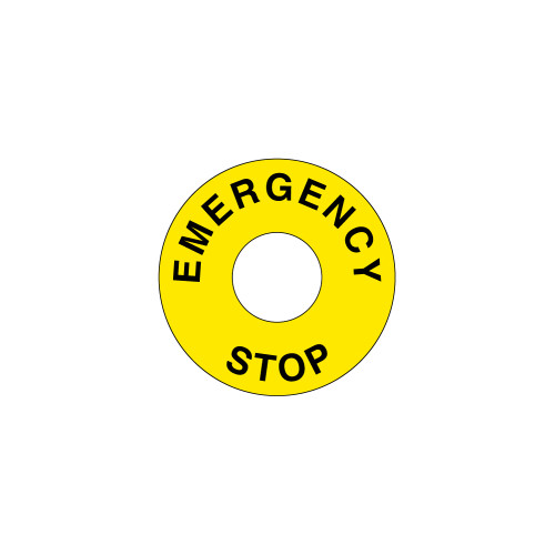 Emergency Stop (90mm Circle w/22.5mm Hole) Label (ES90-22.5)