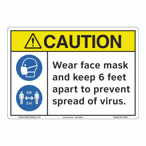 Caution/Face Mask/6 ft Apart (F1366-)  
