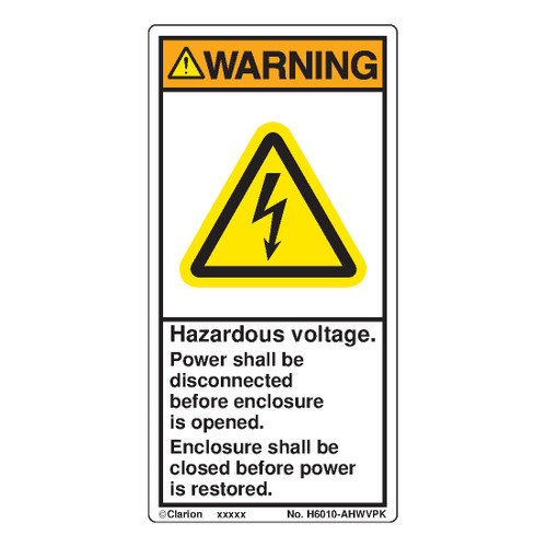 Warning/Hazardous Voltage (H6010-AHWVPK)