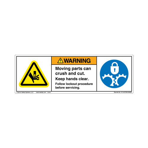 Warning Moving Parts Follow Lockout Procedure Label